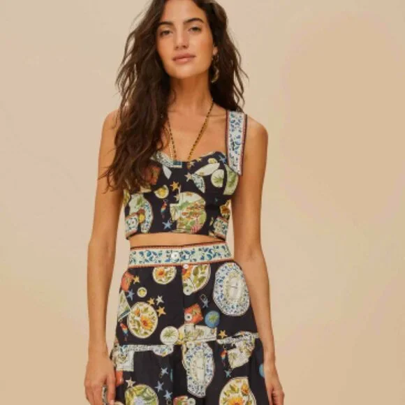 Farm Rio black trip souvenir topstitching organic cotton top - Picture 3 of 6